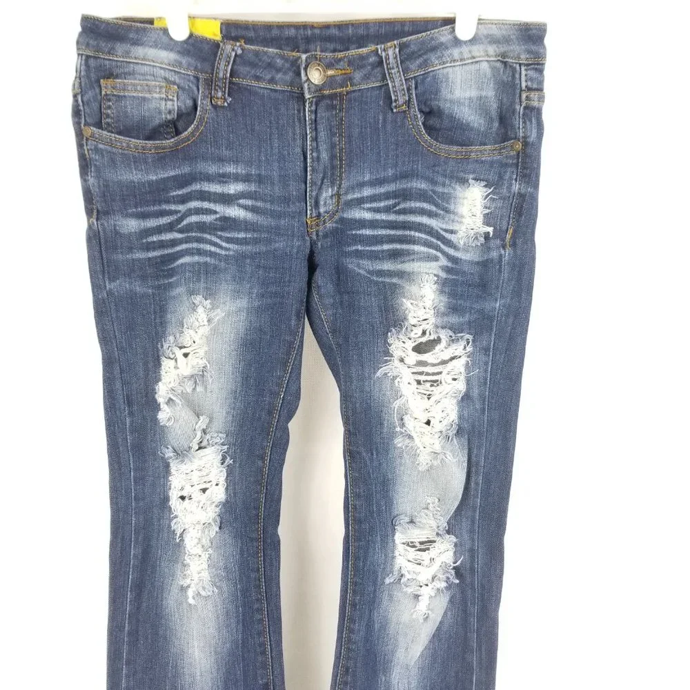 Machine Distressed Bootcut Jeans - Picture 3 of 11